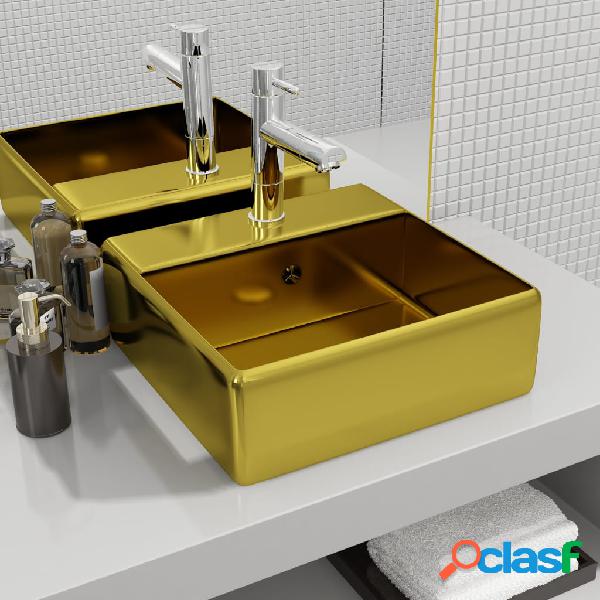 vidaXL Lavabo con rebosadero 41x41x15 cm cerámica dorado