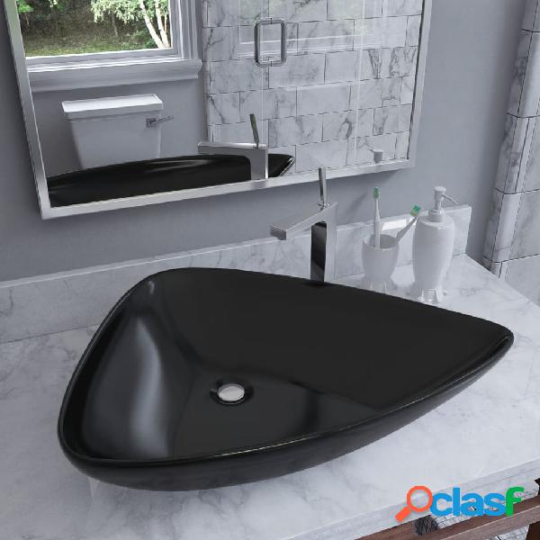 vidaXL Lavabo de cerámica triangular negro 645x455x115 mm