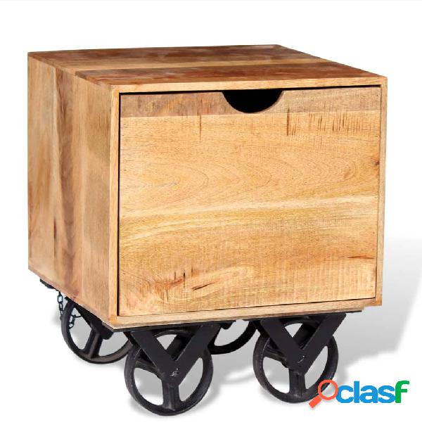 vidaXL Mesa auxiliar con cajón y ruedas madera de mango