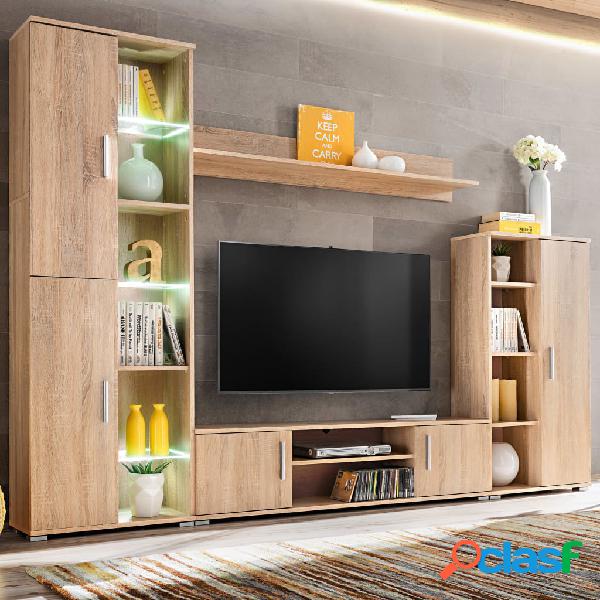 vidaXL Mueble de salón de pared para TV con luces LED roble