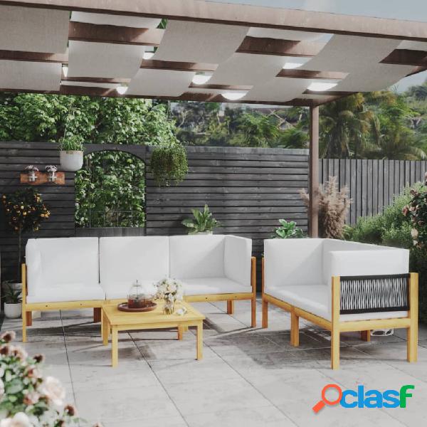vidaXL Muebles de jardín 6 pzas cojines crema madera maciza