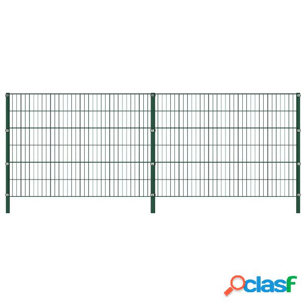 vidaXL Panel de valla con postes de hierro verde 3,4x1,2 m