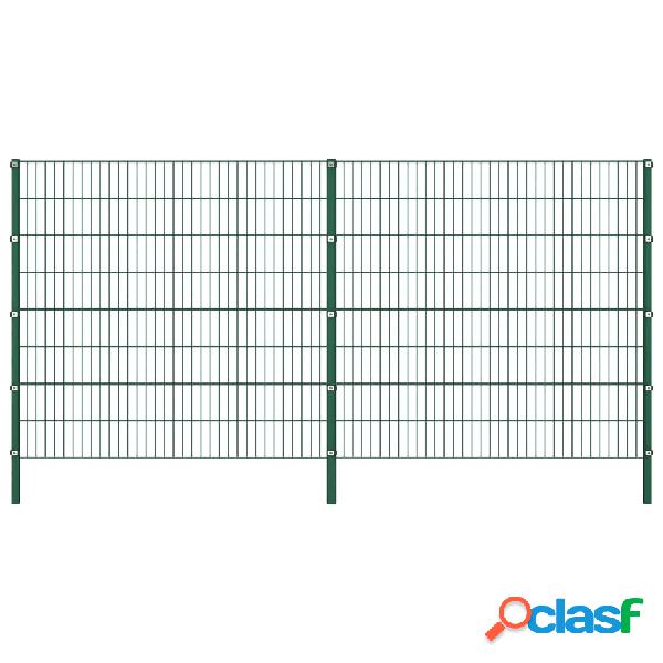 vidaXL Panel de valla con postes de hierro verde 3,4x1,6 m