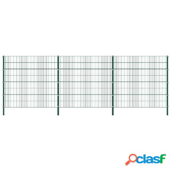 vidaXL Panel de valla con postes de hierro verde 5,1x1,6 m