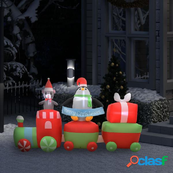 vidaXL Pingüino y ratón inflable en tren de Navidad LED