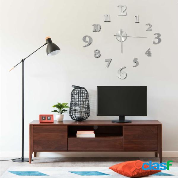 vidaXL Reloj 3D de pared con diseño moderno plateado 100 cm
