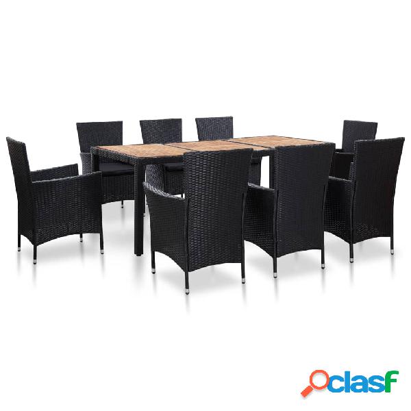 vidaXL Set comedor de jardín 9 piezas y cojines ratán