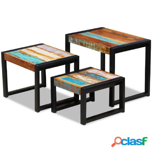 vidaXL Set de 3 mesas auxiliares madera maciza reciclada