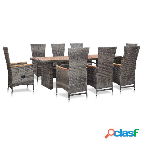 vidaXL Set de comedor de jardín 9 pzas y cojines ratán