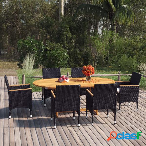 vidaXL Set de comedor de jardín de 7 piezas negro ratán