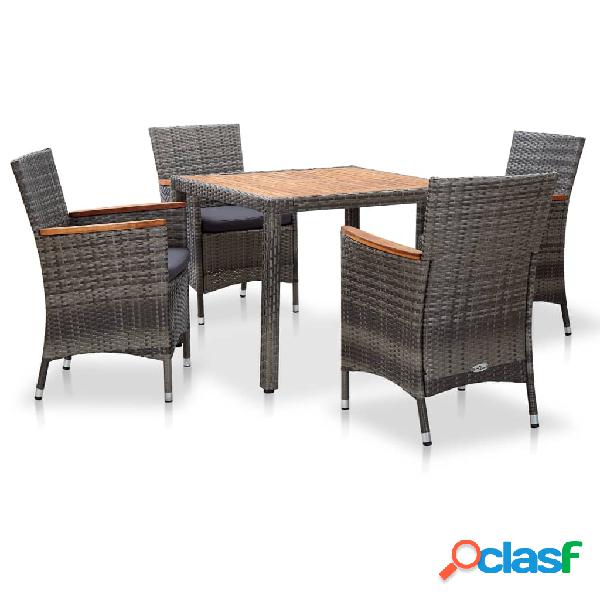 vidaXL Set de comedor para jardín 5 pzas cojines ratán