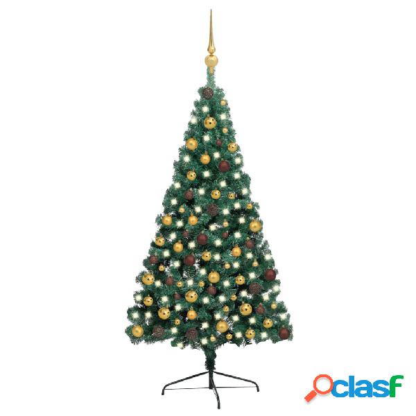 vidaXL Set de medio árbol de Navidad artificial LED y bola