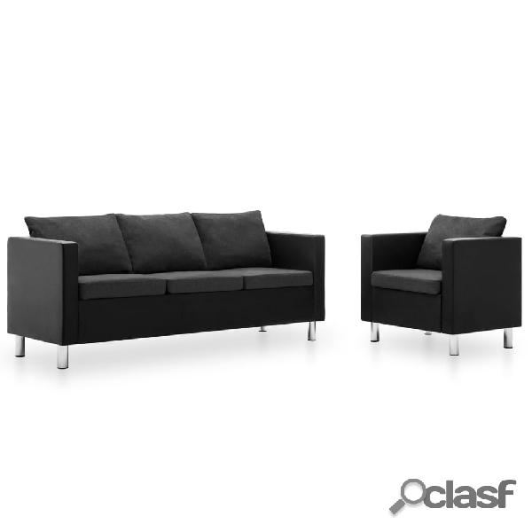 vidaXL Set de sofás de 2 piezas de cuero sintético negro y