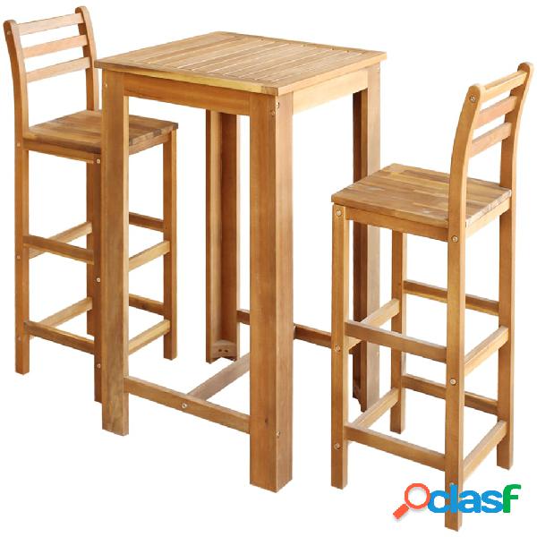 vidaXL Set mesa de bar y sillas 3 piezas de madera de acacia