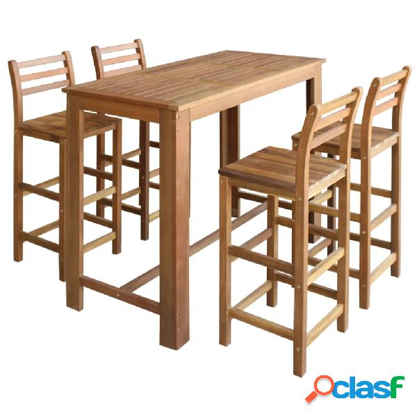 vidaXL Set mesa de bar y sillas 5 piezas de madera de acacia