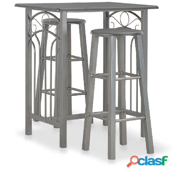 vidaXL Set mesa y sillas altas de cocina 3 pzas madera acero