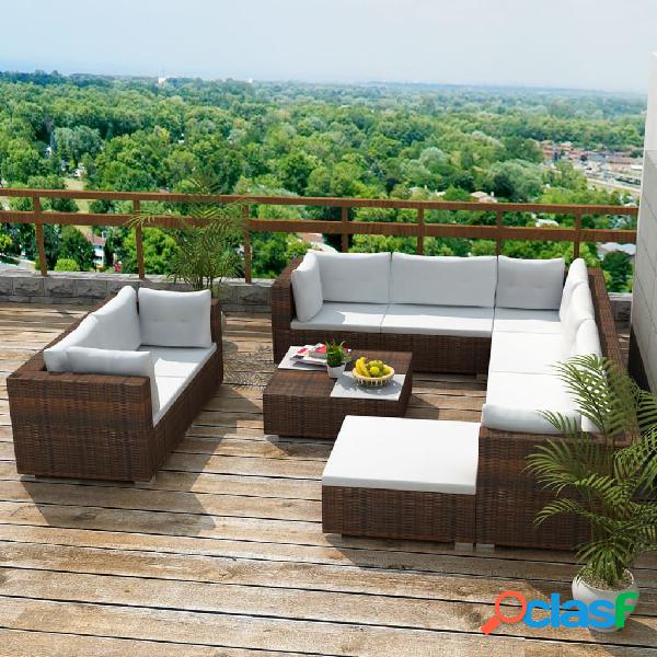 vidaXL Set muebles de jardín 10 pzas y cojines ratán