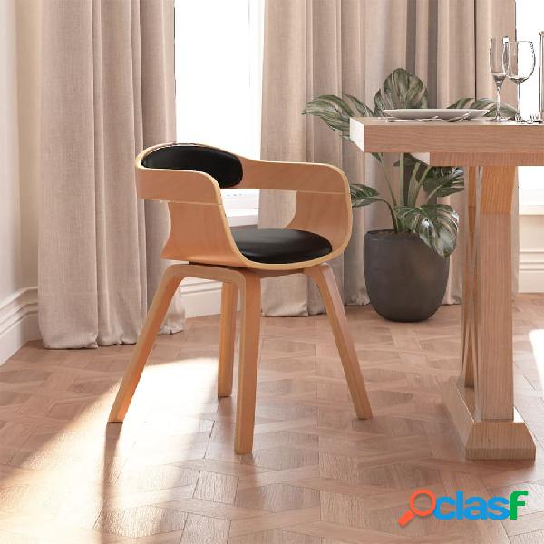 vidaXL Silla de comedor de cuero sintético y madera curvada