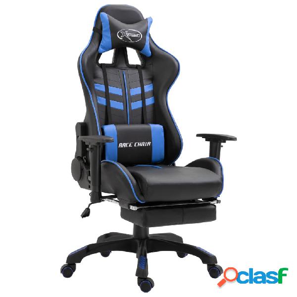 vidaXL Silla gaming con reposapiés cuero sintético azul