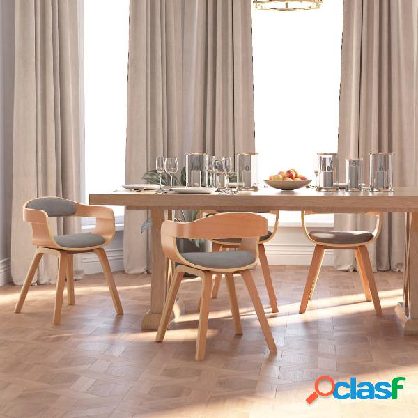 vidaXL Sillas de comedor 4 uds madera curvada y tela gris