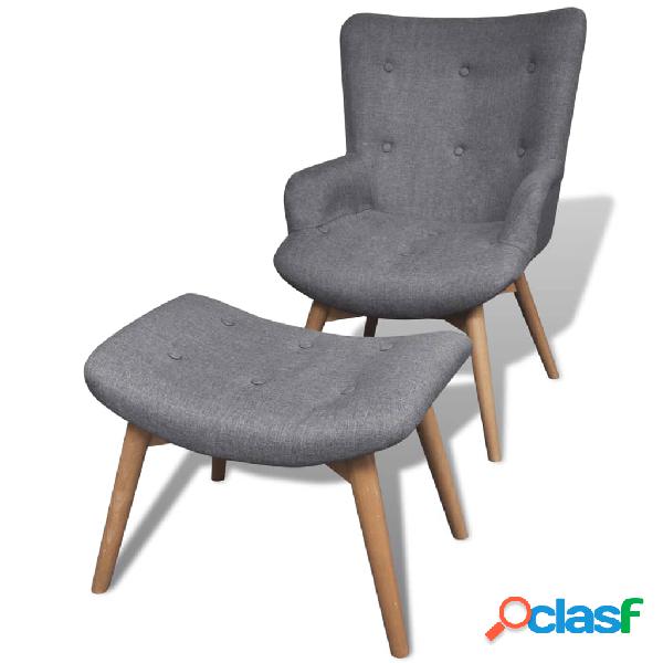vidaXL Sillón con taburete reposapiés tela gris