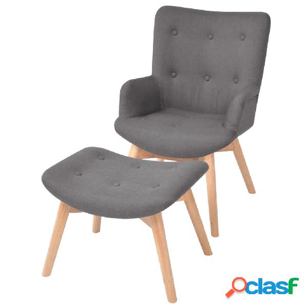 vidaXL Sillón con taburete reposapiés tela gris