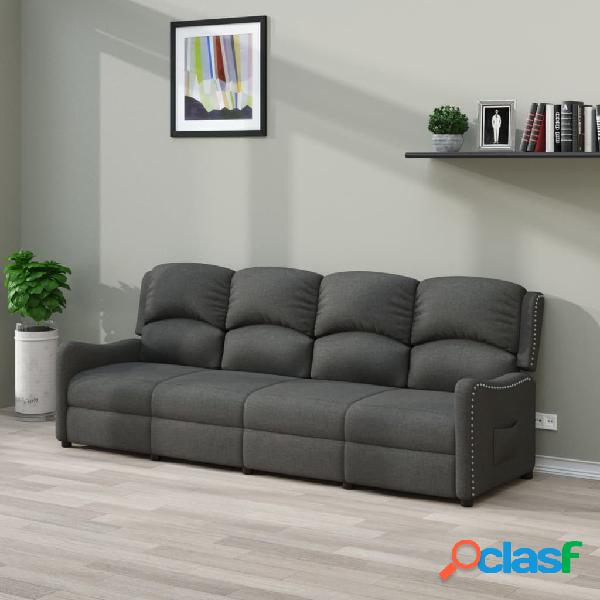 vidaXL Sillón reclinable de 4 plazas de tela gris oscuro