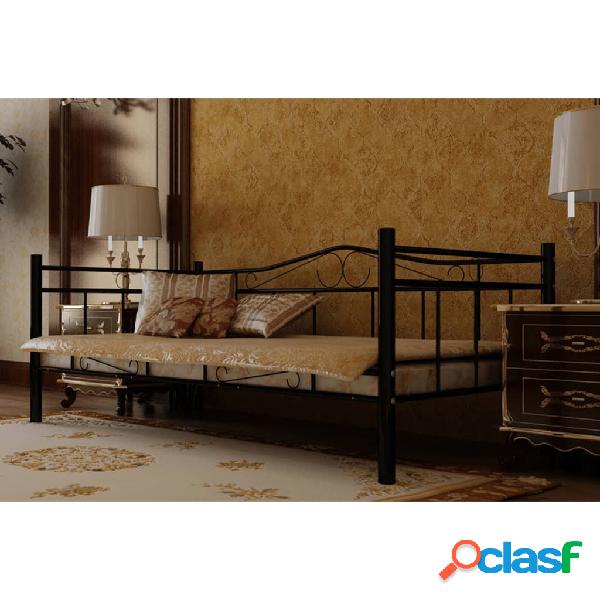 vidaXL Sofá cama con colchón de metal negra 90x200 cm