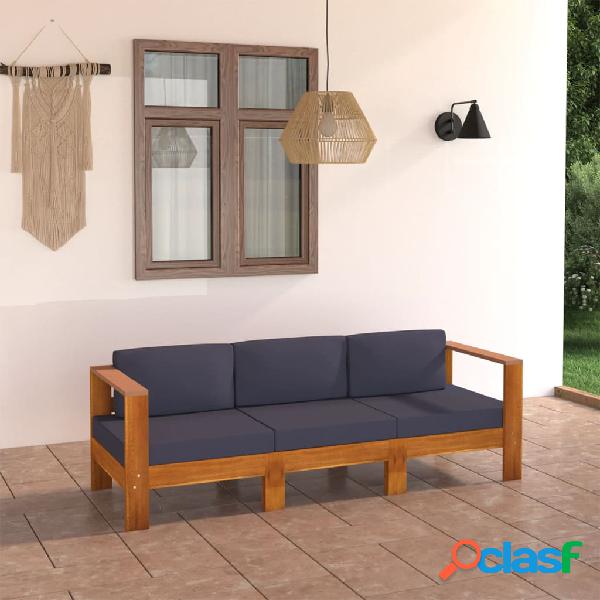 vidaXL Sofá de jardín 3 plazas con cojín gris oscuro