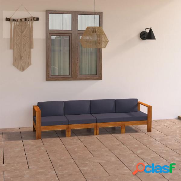 vidaXL Sofá de jardín 4 plazas con cojín gris oscuro