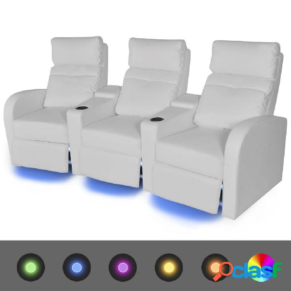 vidaXL Sofá reclinable LED 3 plazas de cuero artificial