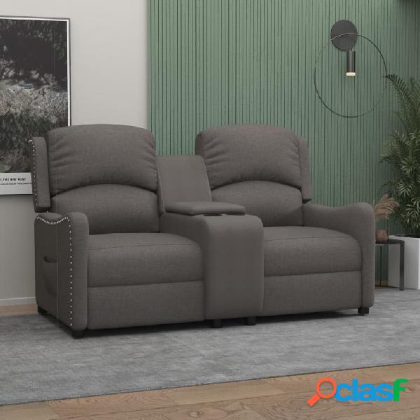 vidaXL Sofá reclinable de 2 plazas con portavasos tela gris