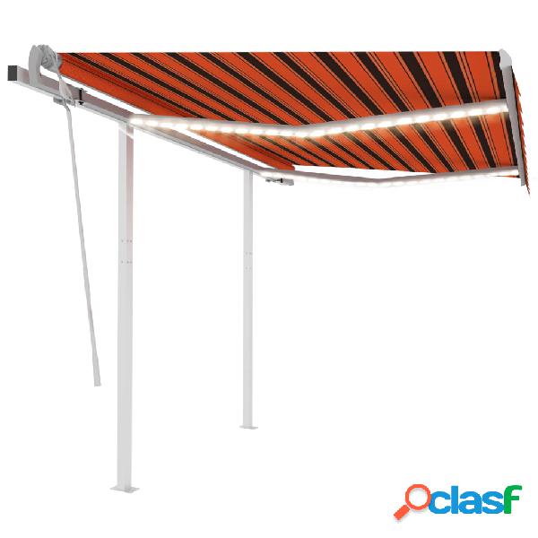 vidaXL Toldo retráctil manual con LED naranja y marrón