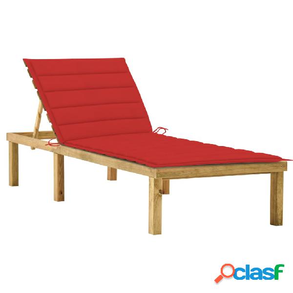 vidaXL Tumbona con cojín rojo madera de pino impregnada