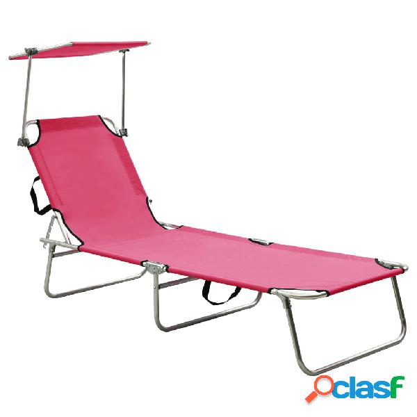 vidaXL Tumbona plegable con toldo aluminio rosa