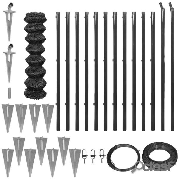 vidaXL Valla alambrada con anclas de punta gris 0,8x25 m