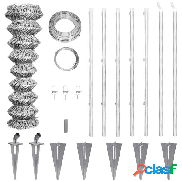 vidaXL Valla metálica con estacas postes acero galvanizado