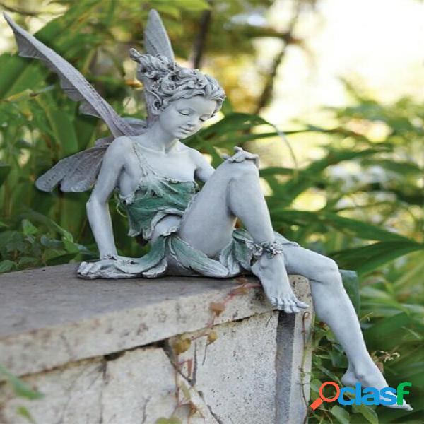 1 pieza sentado flor hada elfo estatua resina artesanía