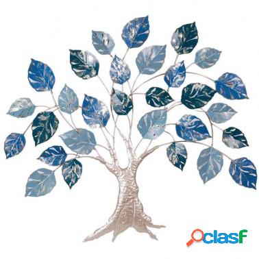 Adorno pared árbol metálico hojas azules