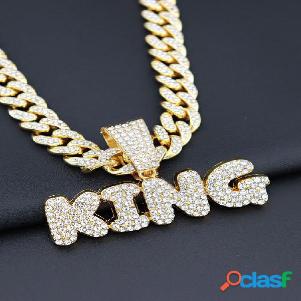 Aleación Hip Hop KING Letras Cadena Diamantes Colgante