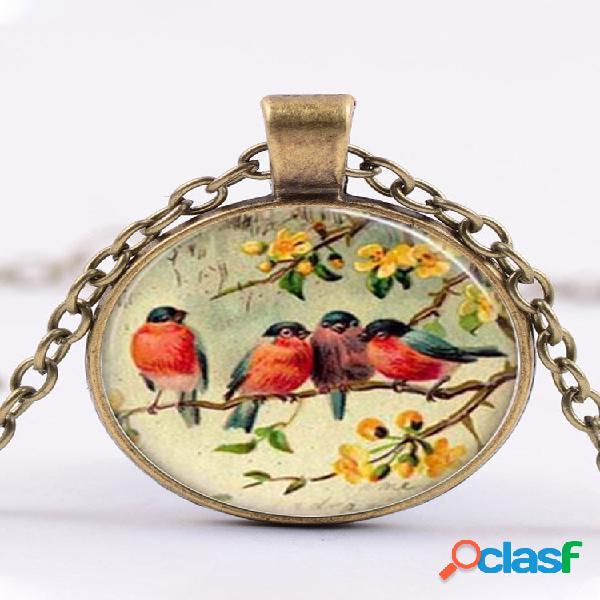 Alloy Glass vendimia Birds Floral Patrón Collar estampado