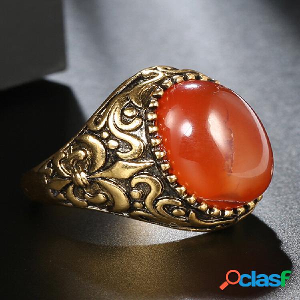 Anillo de piedra en bruto tallado en metal vintage Oval