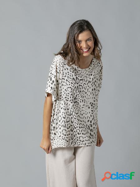 Blusa oversize lino animal print Blanco