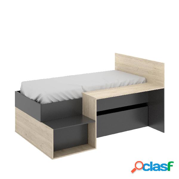 Cama compacta con escritorio Dekit Mak Natural y Grafito