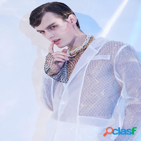 Camisas de chaqueta informal transparente para hombre