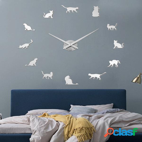 Cat DIY Adhesivo de pared tridimensional para pared Reloj