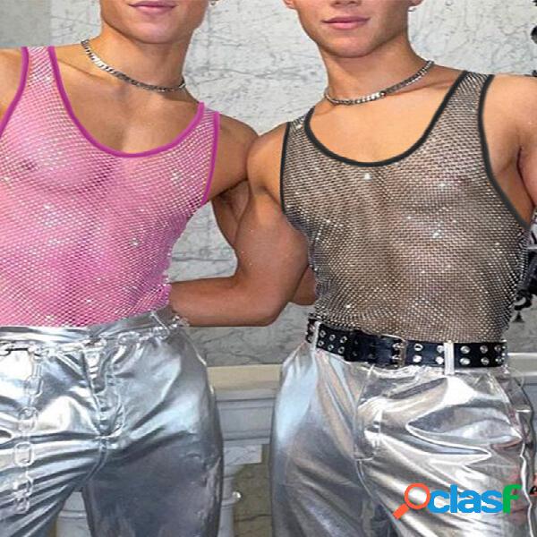 Chaleco sin mangas transparente de malla para hombre