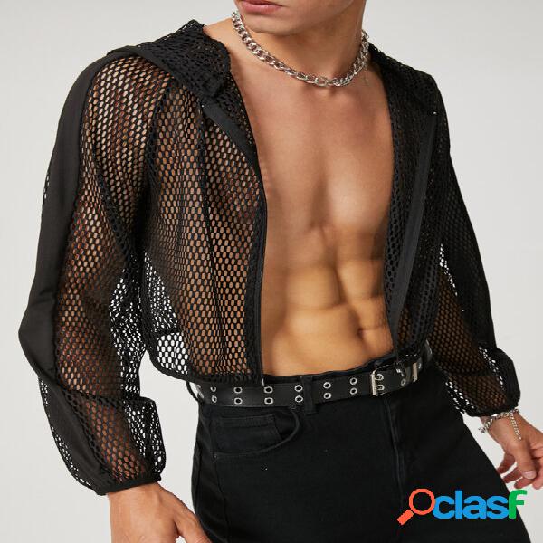 Chaqueta de manga larga con capucha de malla para hombre