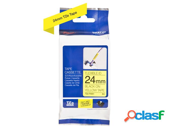 Cinta BROTHER TZEFX651. laminada flexible. Texto negro sobre