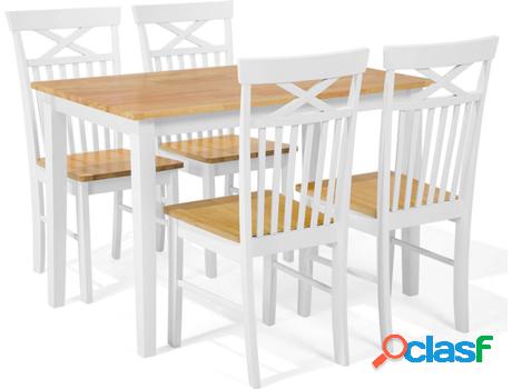 Conjunto Mesa + 4 Sillas Houston (Blanco - Madera -75x120x74
